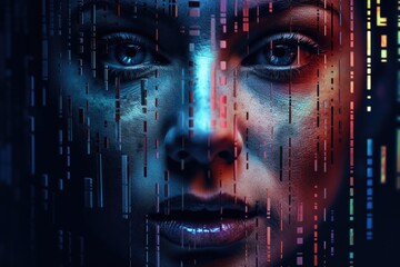 Naklejka na ściany i meble Portrait of a female humanoid. Concept for futuristic technology incorporating artificial intelligence, robotics or big data