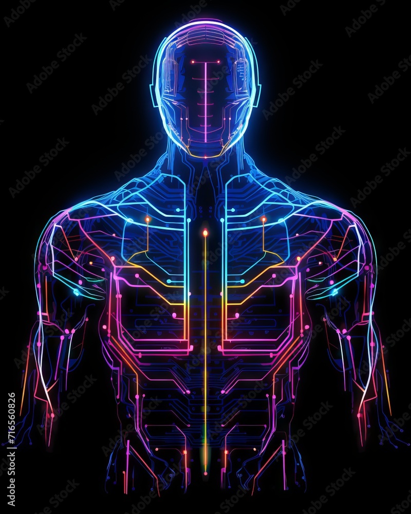 Poster neon lines in cyberpunk style, ultra: a futuristic abstract background with glowing curves and shape