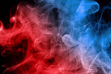 Artificial Abstract smoke in red blue on a black background