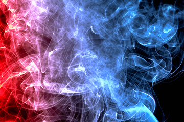 Artificial Abstract smoke in red blue on a black background