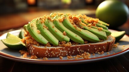 Toast whole wheat bread oval cut with avocado UHD wallpaper - obrazy, fototapety, plakaty