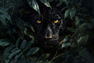 Emerald Gaze: Stealthy Panther Amongst Lush Foliage