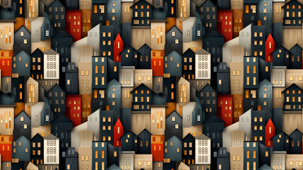 Modern city street seamless pattern in the style of Cubism, Neoplasticism and Bauhaus. Perfect for design, printing, web design