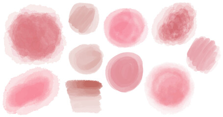 Sunset pink, peach fuzz watercolor background. Vector set of neutral color brush strokes and splashes 