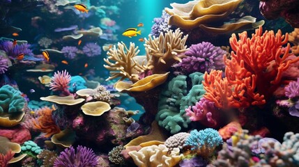 Naklejka na ściany i meble Colorful life on underwater coral reef Ai Generative