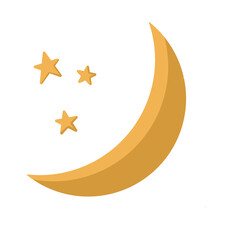 Doodle moon and stars with yellow and gold colors crescent moon illustration that can be used for sticker, icon,  banner, booklet, decorative, e.t.c	