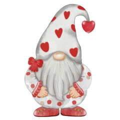 Set valentine of little gnomes. Collection of cute with heart hats.illustration for valentine day postcard. hand drawn watercolor painting .