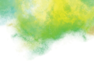 Fototapeta na wymiar Yellow and green watercolor background design for wallpaper. Spring light green summer backdrop banner isolated on white. Watercolour painted texture grungy effect. Watercolour brush strokes