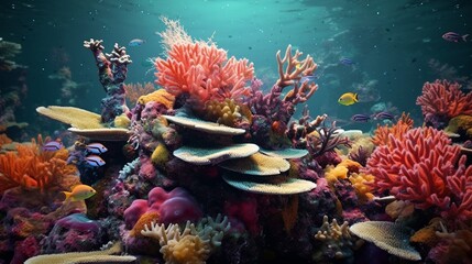 Fototapeta na wymiar Colorful life on underwater coral reef Ai Generative