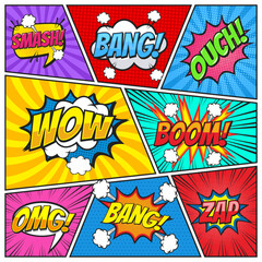 Fototapeta premium Colorful comic scene page background with speech bubble