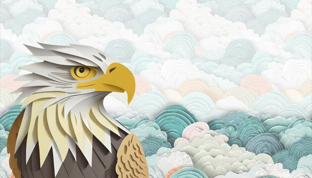 paper eagle on paper sky animation with copy space