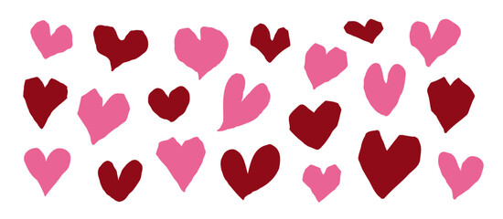 paper cut heart organic shape matisse style art child kid baby hand drawn handmade craft love valentine's day pink red decoration vector illustration graphic design sticker set modern minimal