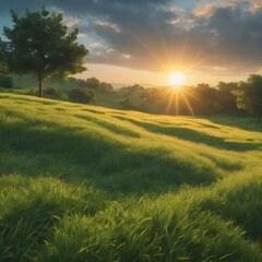 Sun and Grass with Nature, Sunny Day, Greenery Landscape, Nature Scene,