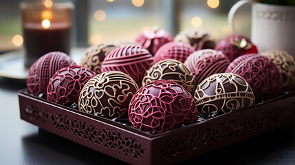 Artisanal Chocolate Truffles in Decorative Tray by Generative A.I.
