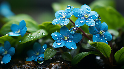 Dainty forget-me-not with tiny blue blossoms and delicate green leaves by generative A.I.