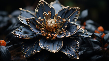 Dramatic black bat flower with dark petals resembling bat wings by Generative A.I.