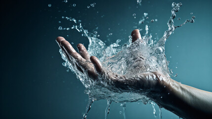 Hand under the faucet with splashing water