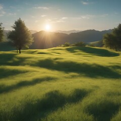 Naklejka premium Sun and Grass with Nature, Sunny Day, Greenery Landscape, Nature Scene,
