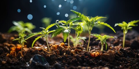 Obraz premium Germinated cannabis seed in soil