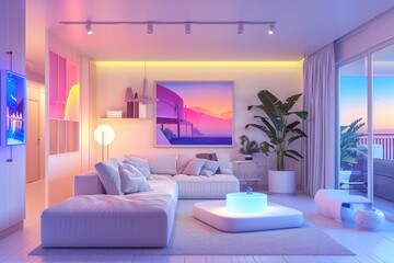 Luminous Living: A Neon Themed Techno-Chic Interior Experience
