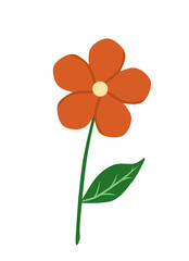 Doodle blooming flower illustration watercolor botanical drawing with green and orange colors that can used for sticker, icon, decorative, e.t.c	on transparent background
