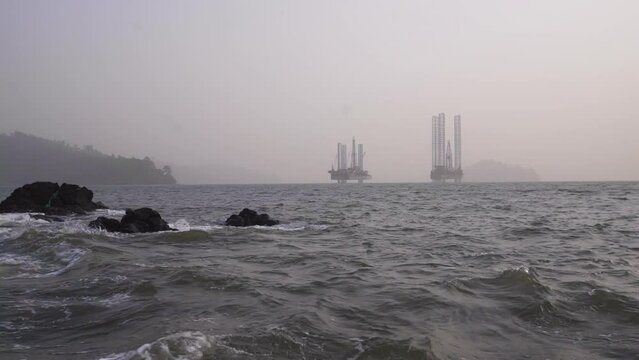 Oil platform in the sea off the coast of Limbe, Cameroon, Africa