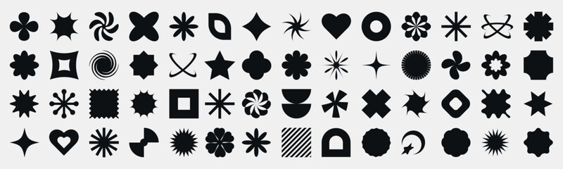  Collection of Y2k elements. Modern geometric forms of brutalism. Retro elements star, heart, circle, shapes for templates, web design, posters. Vector illustration. - obrazy, fototapety, plakaty