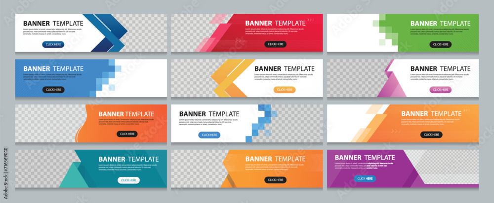 Aufkleber Set of horizontal abstract web banner design template background gradients color. Suitable for web ads. Vector illustration with Space to add pictures.