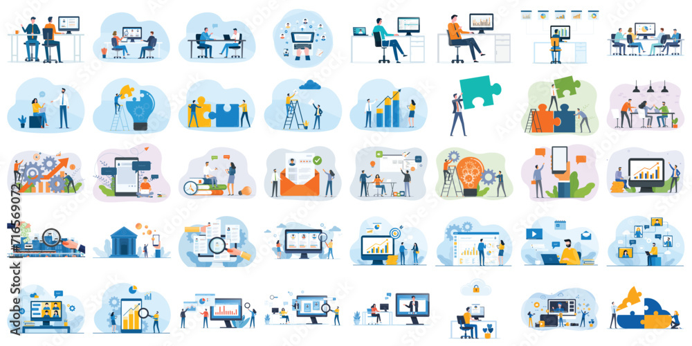 Poster set business flat vector illustration design style concept. for graphic and web page banners. cartoo