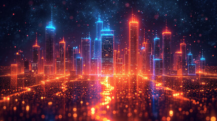 City of Connectivity: Abstract Dots and Gradient Lines Weave a Tapestry of Smart Technology, Illustrating Advanced Data Connections and Futuristic Concepts