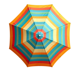 Retro beach umbrella isolated on transparent background, top view