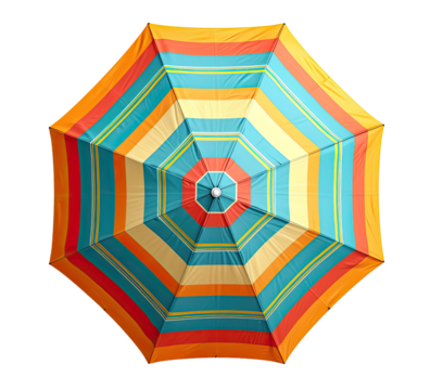 Retro beach umbrella isolated on transparent background, top view