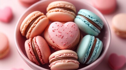 Fototapeta na wymiar Collection de macarons en forme de cœur : couleurs pastel gourmandes