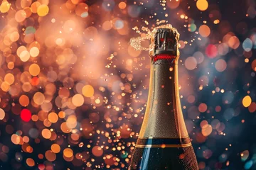 Foto op Aluminium champagne bottle with its cork popped and champagne bubbles overflowing © Suhardi