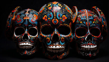 skulls on black Background