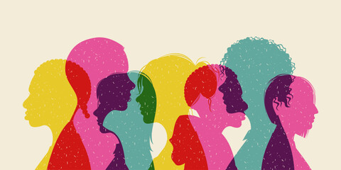 Group of different women in risograph style.Diversity concept, feminism.International Women's Day and History Month.Vector stock illustration. - obrazy, fototapety, plakaty
