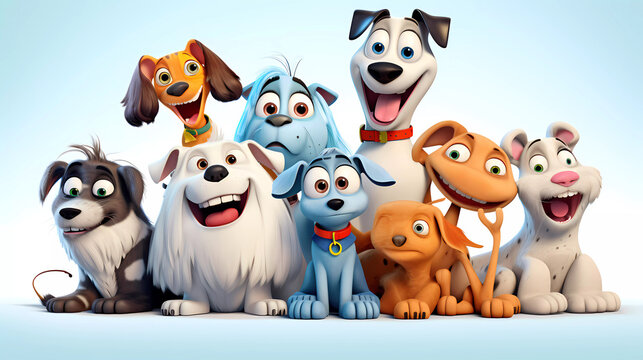 A group of cartoon animals with different expressions on them; including a dog, a cat, and a fish, furry art, a stock photo