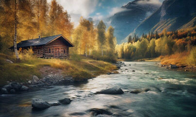Einsame Hütte in Norwegen - obrazy, fototapety, plakaty