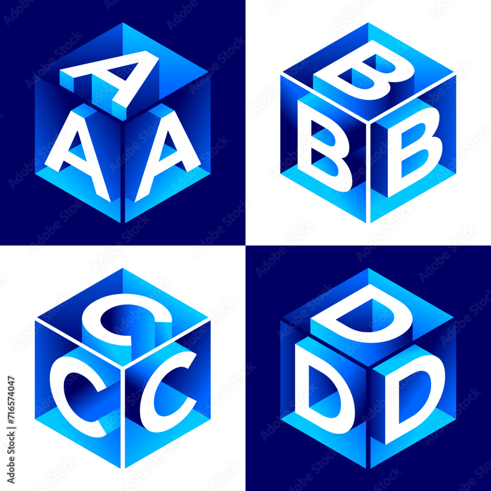 Fototapete isometric alphabet. 3d bold uppercase latin letters and numbers, geometric futuristic typography, cu