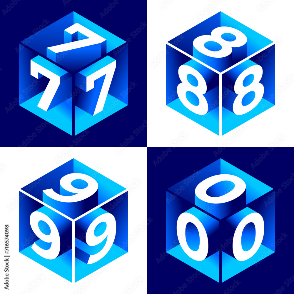 Fototapete isometric alphabet. 3d bold uppercase latin letters and numbers, geometric futuristic typography, cu