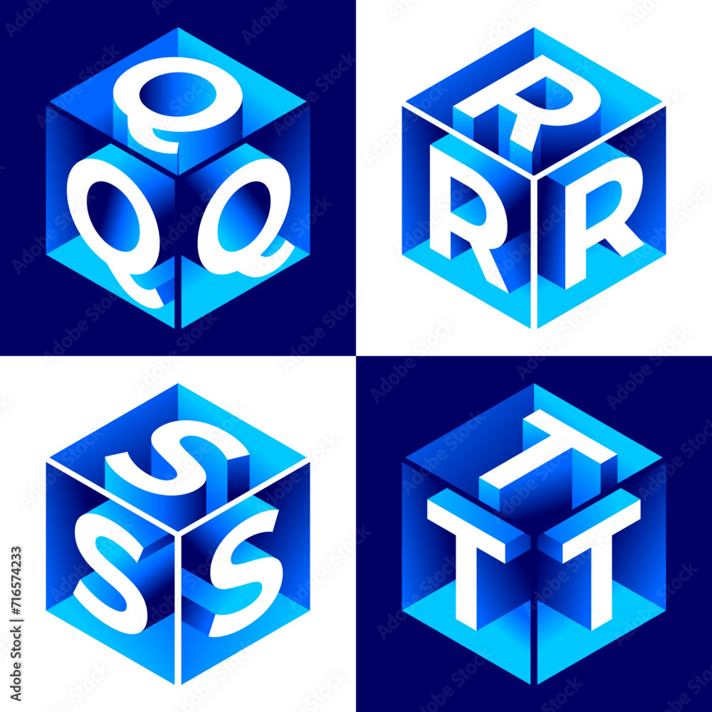 Fototapete isometric alphabet. 3d bold uppercase latin letters and numbers, geometric futuristic typography, cu
