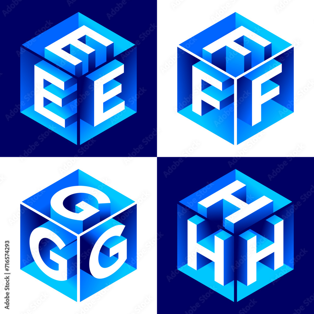 Fototapete isometric alphabet. 3d bold uppercase latin letters and numbers, geometric futuristic typography, cu