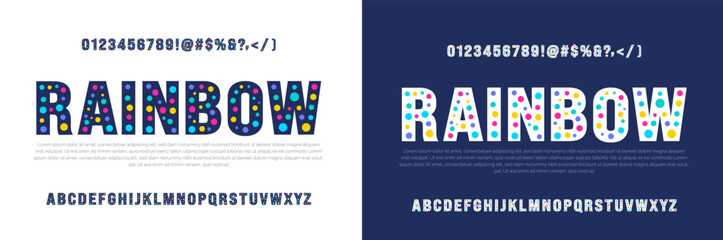 Modern creative minimal abstract digital rainbow color dot alphabet font design template set. Minimal urban sport fashion futuristic geometric technology Trendy style or kids logo typography.