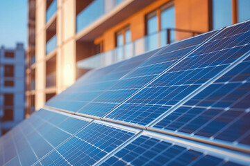 Solar panels in the city, roof adorned with solar panels, solar panels adorning modern...
