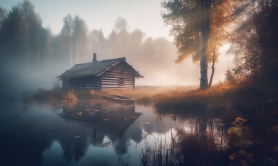 Einsame Hütte in Norwegen - obrazy, fototapety, plakaty