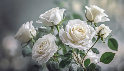Piękne białe Róże, tapeta, dekoracja. Generative AI