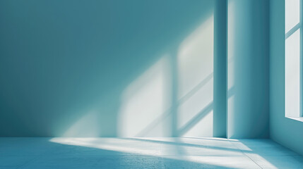 Obraz premium Empty room with minimalist sky blue wall background with sun shadow for product presentation