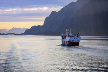 Cruise ship near Lofoten islands, Norway