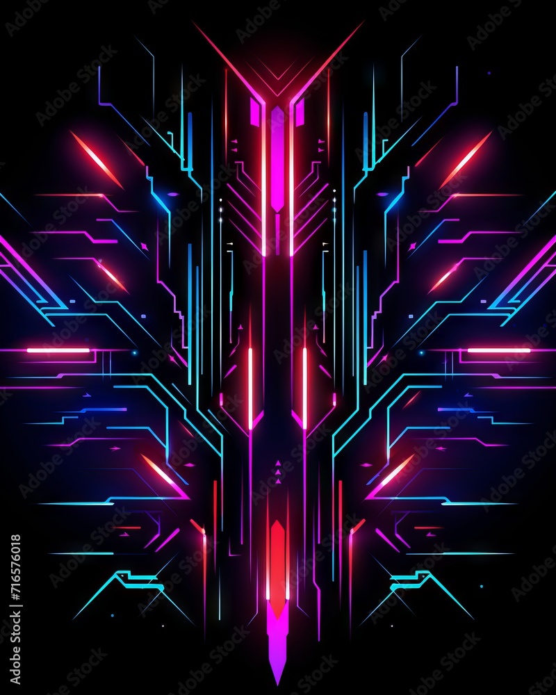 Poster neon lines in cyberpunk style, ultra: a futuristic abstract background with glowing curves and shape