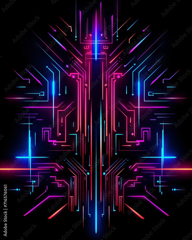 Poster neon lines in cyberpunk style, ultra: a futuristic abstract background with glowing curves and shape